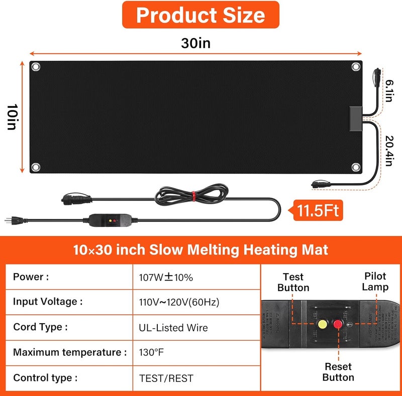HETFOENT Store 10x30in Heated Snow Melting Mats,No-Slip Rubber Heated Outdoor Mats,Snow and Ice Melting Mats for Winter Outdoor Stairs,Steps,Doorways,Walkways,Driveway,3 in/h Melting Speed - Image 2